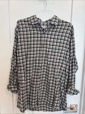 Peter Millar Lightweight Plaid Button-Up in Gray, Black Cream EUC XL 100% cotton